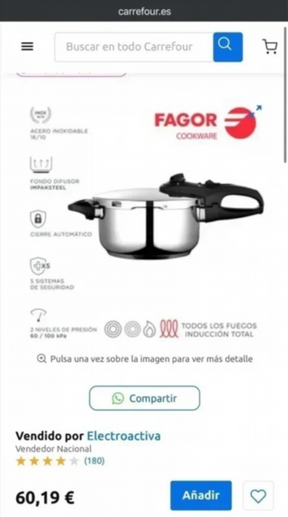 Olla a presión Fagor 4L - Acero inoxidable