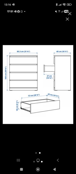 Cómoda Malm IKEA 4 cajones