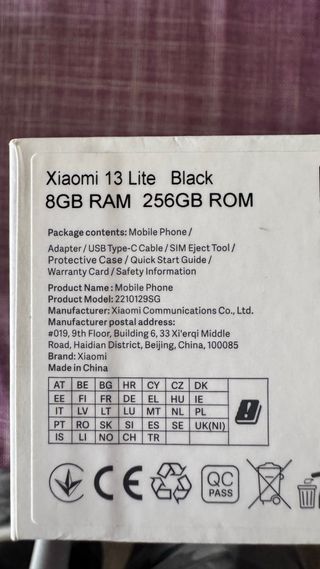 Xiaomi 13 Lite 256GB Nero - 5G, in perfette condizioni, con accessori