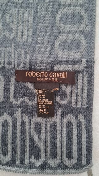 Sciarpa Roberto Cavalli Logo Grigio Nero