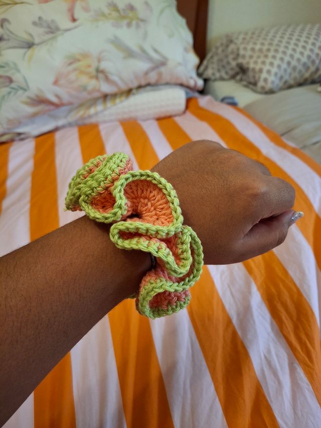 Coletero ganchillo rosa y verde