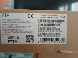 Router Wi-Fi ZTE WIFI 6
Fibra 10GB