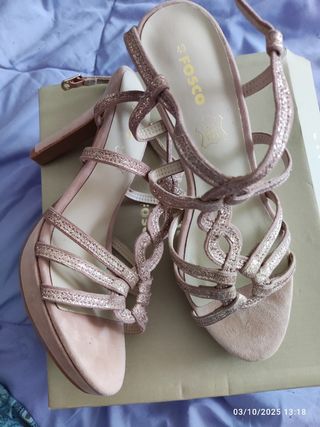 Sandalias tacón FOSCO rosa y dorado talla 40