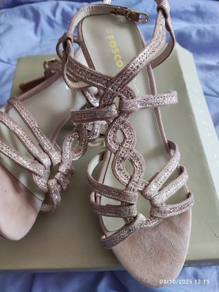 Sandalias tacón FOSCO rosa y dorado talla 40