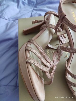 Sandalias tacón FOSCO rosa y dorado talla 40