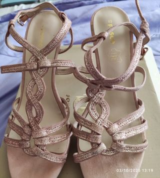 Sandalias tacón FOSCO rosa y dorado talla 40