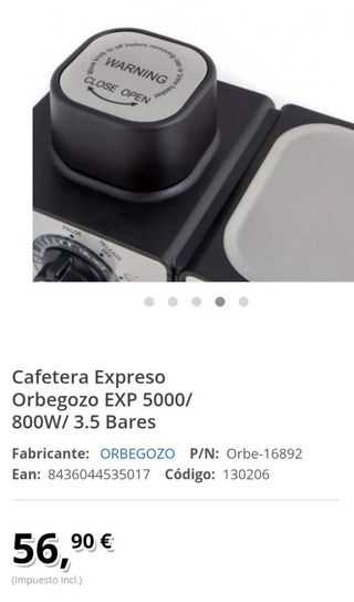 Cafetera Expreso Orbegozo EXP 5000/ 800W/ 3.5 Bare