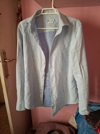 Camisa Zara Slim Fit Talla S Azul