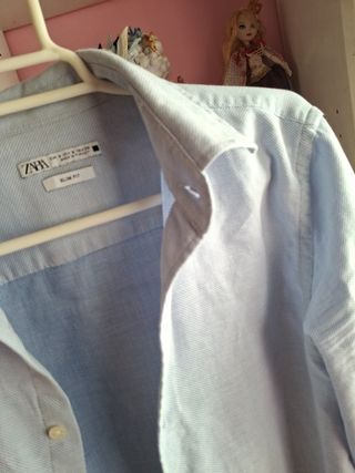 Camisa Zara Slim Fit Talla S Azul