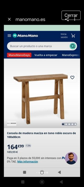 Consola de madera de abeto nueva