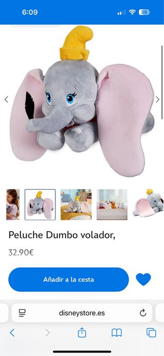 Peluche Dumbo volador, Disney Store.