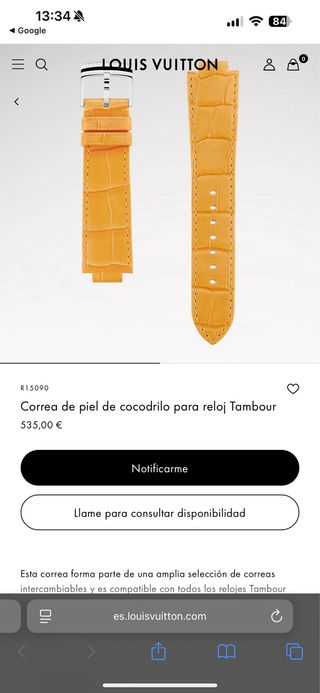 CORREA RELOJ PIEL COCODRILO LOUIS VUITTON TAMBOUR