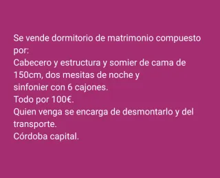 Dormitorio Matrimonio Completo 100€