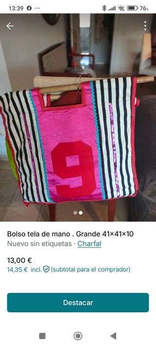 Bolso de mano tela estampado grande