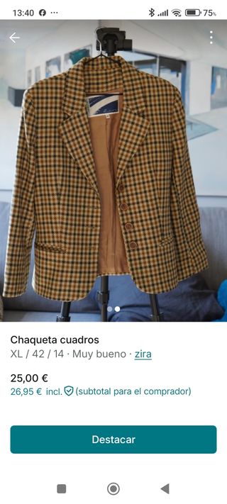 Chaqueta de cuadros lana XL