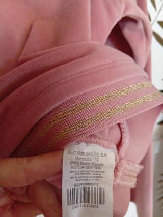 Sudadera terciopelo rosa palo y doradaCorte Inglés