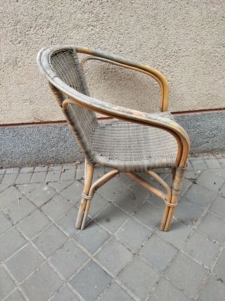 Silla Sillón mimbre vintage terraza brazos curvos 