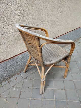 Silla Sillón mimbre vintage terraza brazos curvos 