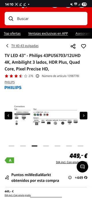 TV Philips 43 4K Ambilight 43PUS6703