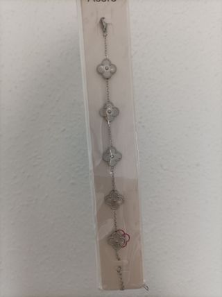 Pulsera trébol plata y plateada blanco
