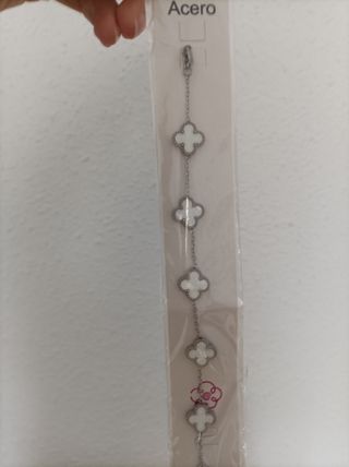 Pulsera trébol plata y plateada blanco