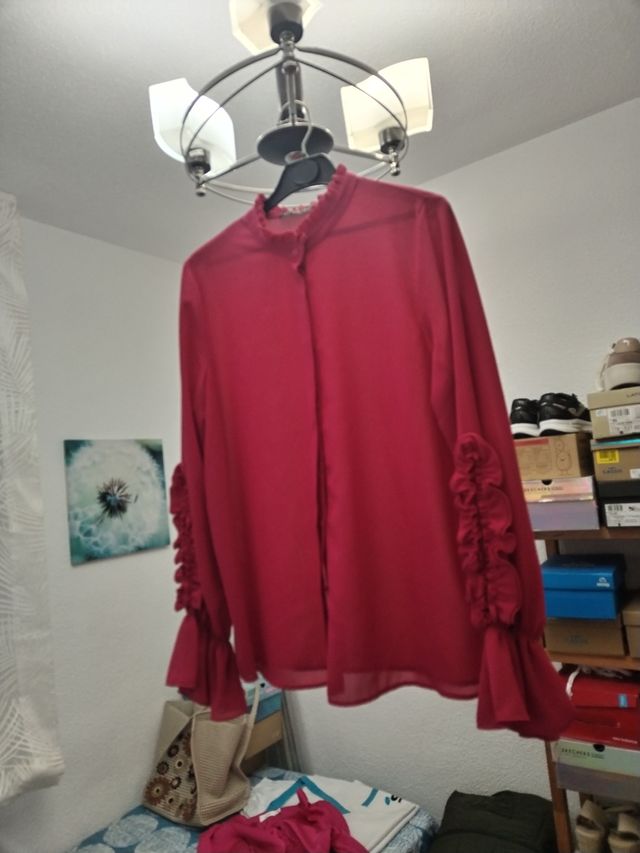 Blusa Zara fucsia Volantes Manga Larga