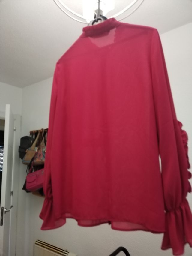 Blusa Zara fucsia Volantes Manga Larga