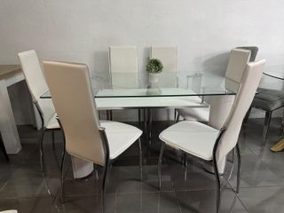 Mesa Comedor Cristal 6 Sillas 150x90cm