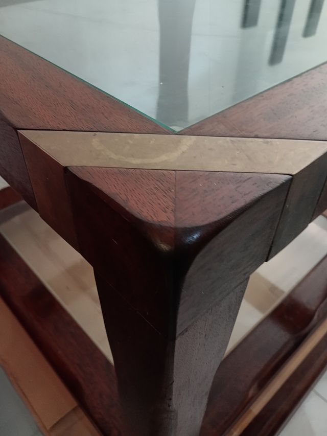 Dos mesas de centro en roble  y cristal años 80s.