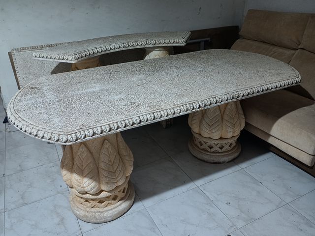 Conjunto de jardín piedra beige y blanco