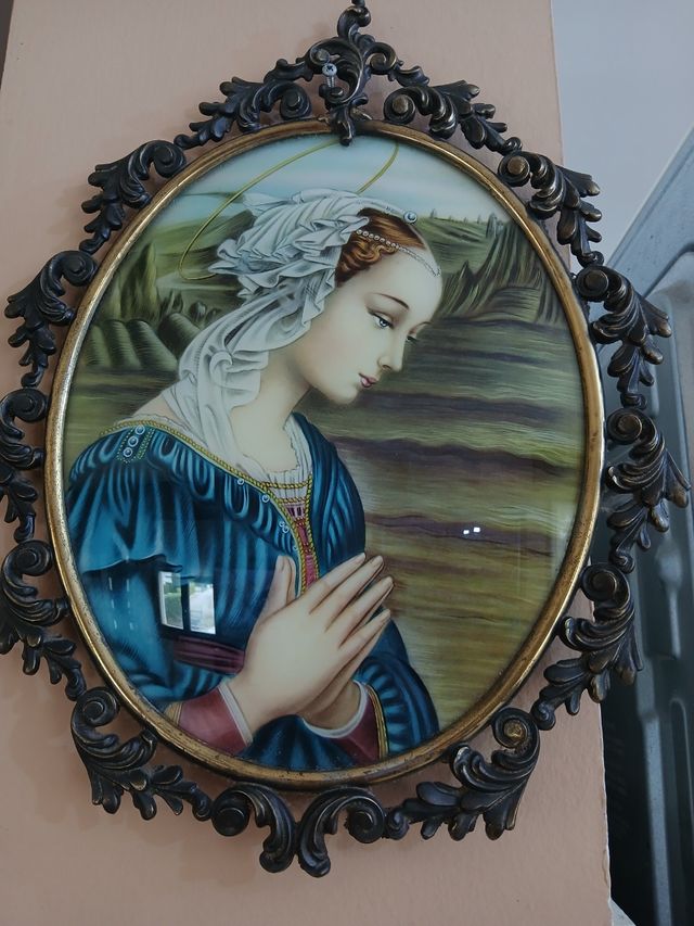 Quadro religioso antico cornice bronzo