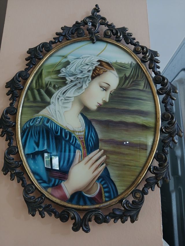 Quadro religioso antico cornice bronzo