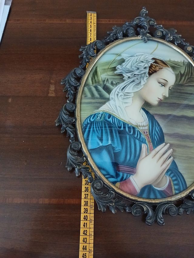 Quadro religioso antico cornice bronzo