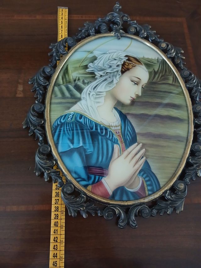 Quadro religioso antico cornice bronzo