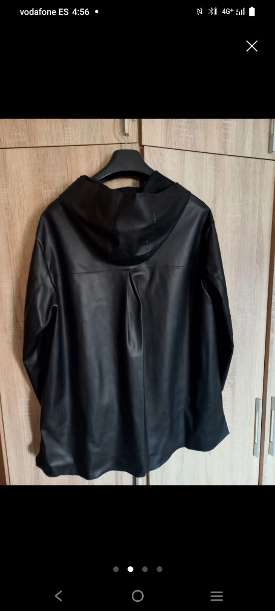 Chaqueta Piel Negra Mujer con Capucha