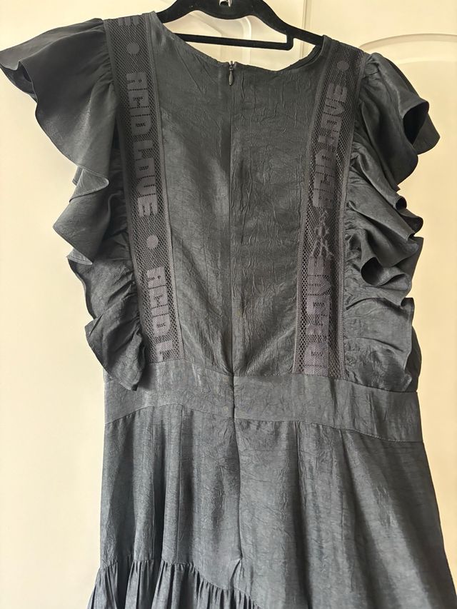 Vestido Sandro negro volantes midi T.36