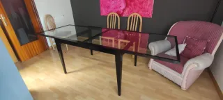 Mesa de comedor cristal y madera
