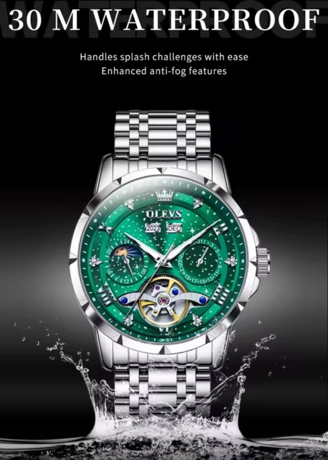 Reloj OLEVS Automático Verde y Plateado