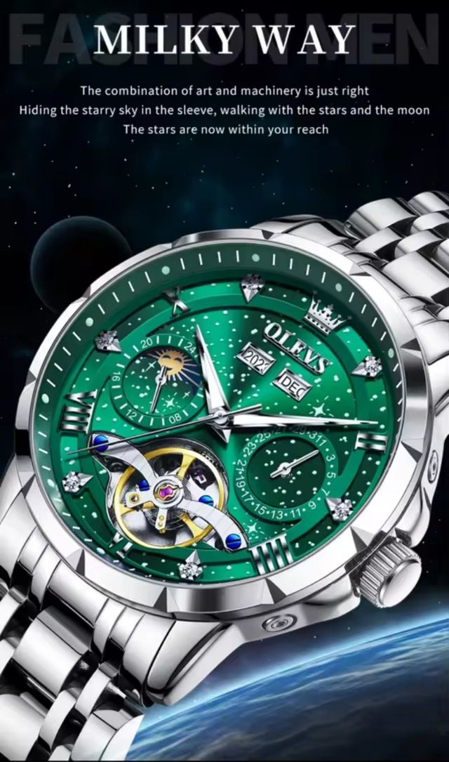 Reloj OLEVS Automático Verde y Plateado