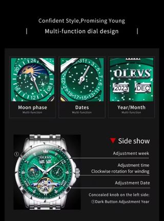 Reloj OLEVS Automático Verde y Plateado