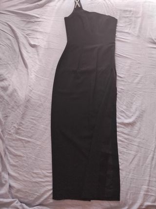 Vestido fiesta crepe pedrería negro