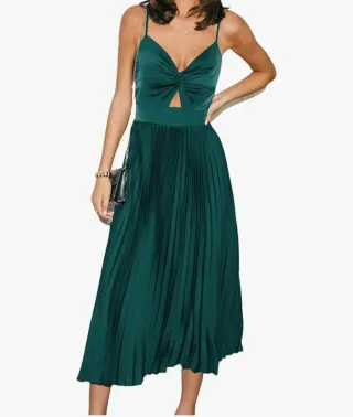 Vestido midi plisado verde y granate sin estrenar