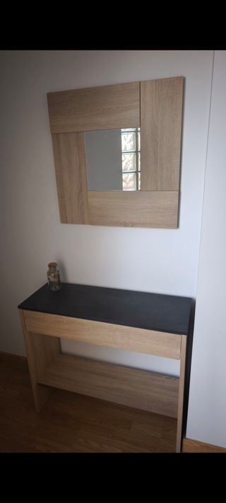 Mueble recibidor madera y cristal