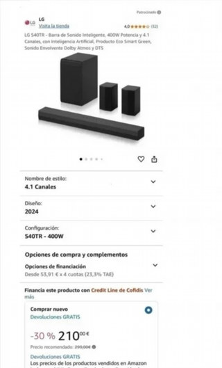 Barra sonido Inteligente LG S40TR