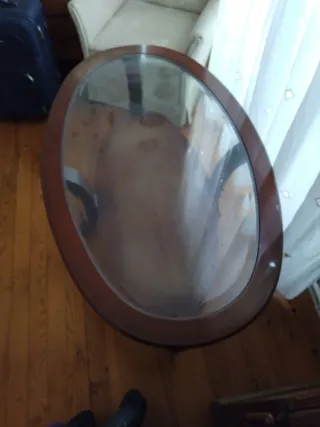 Mesa de centro cristal y balda madera