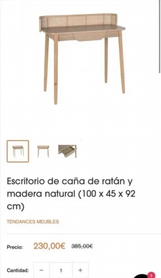 Escritorio de mimbre y madera de paulowni