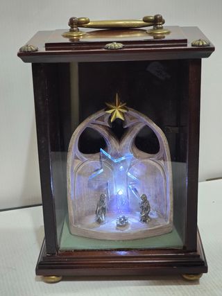 Presepe ceramica vintage in teca legno