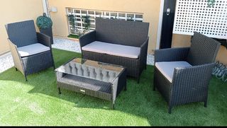 Conjunto Muebles Jardín Ratán Gris oscuro 