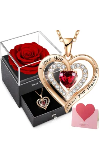 Rosa Eterna y Colgante Corazón Oro