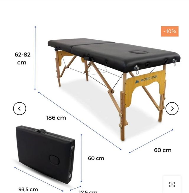 Camilla portátil 180x60cm de color negro 